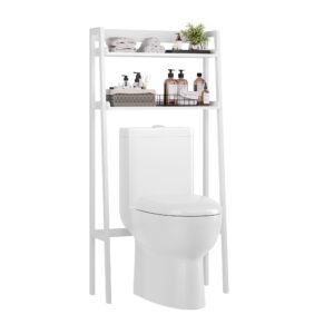 hithos over the toilet storage rack, 2-tier freestanding bathroom organizer, wooden bathroom space saver toilet rack for home office, white