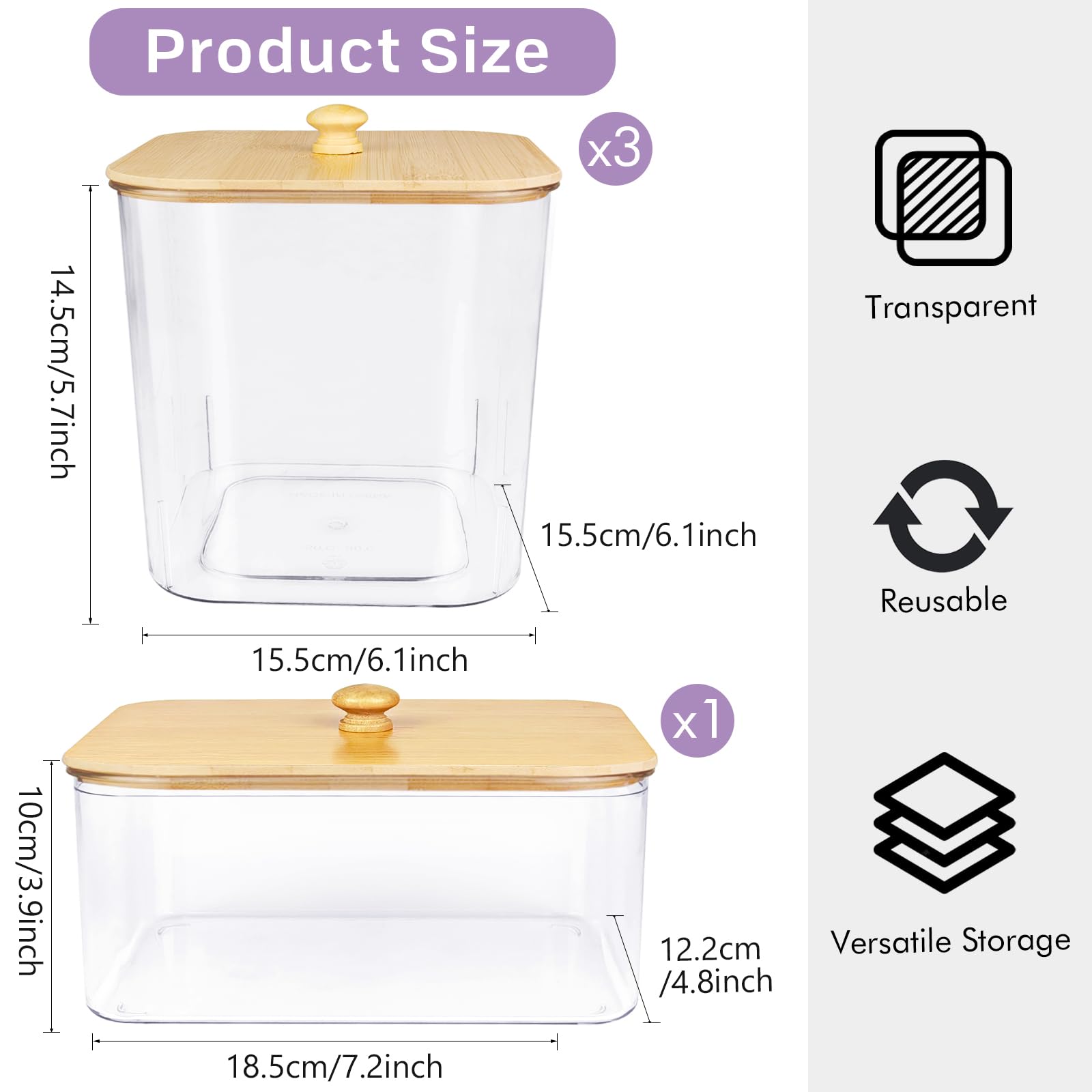 3+1 Pack Laundry Pods Container,Clear Laundry Room Organization Containers,Large Laundry Detergent Powder Storage Containers with Bamboo Lids & Labels,Laundry Pods Holder for Scent Booster,Powder,Pods