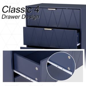 UEV Navy Blue 4 Drawer Dresser for Bedroom, Tall Bedroom Dresser with Large Drawer & Golden Handles, Wooden Modern Storage Cabinet Chest of Drawer for Bedroom,Closet,Hallway (Navy Blue)