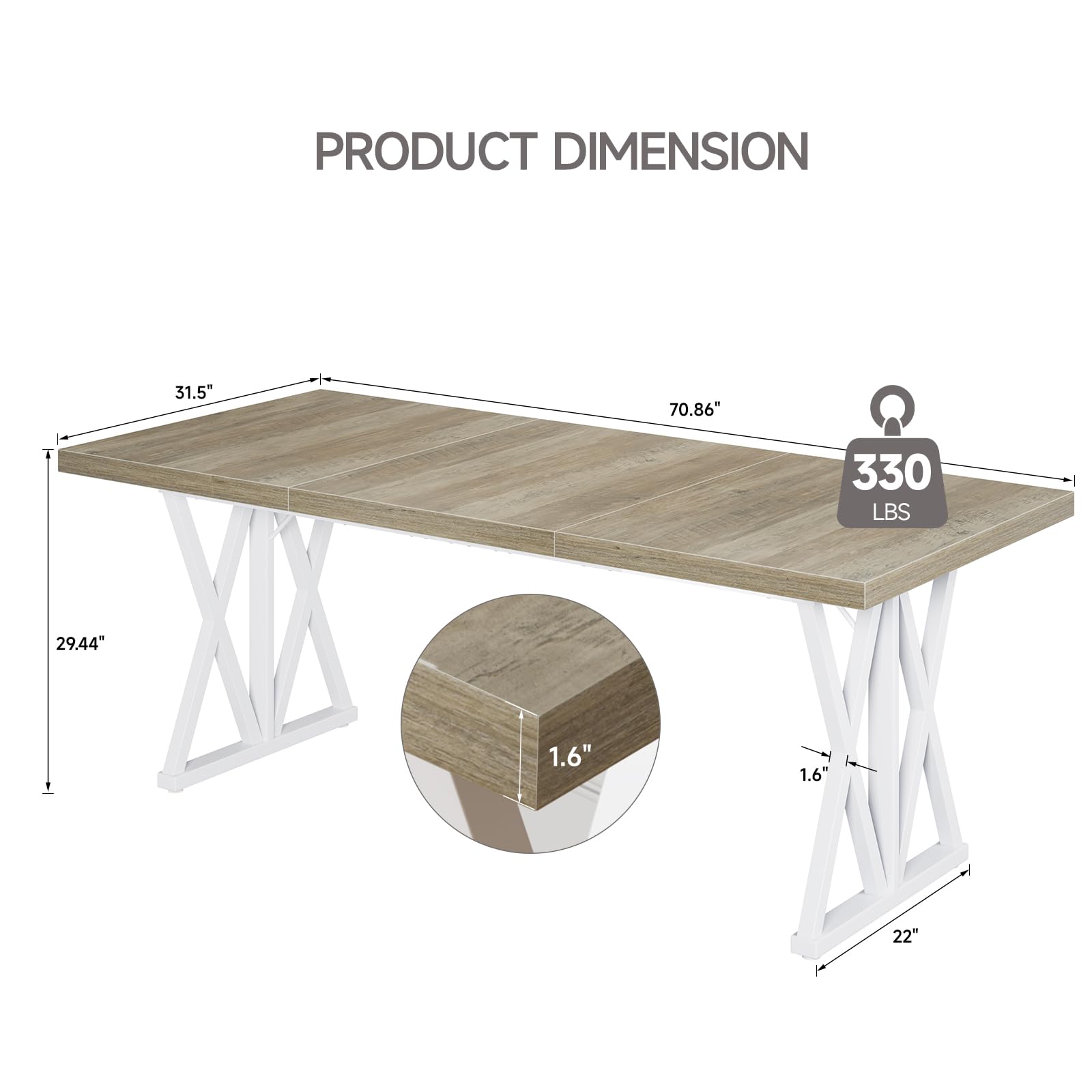 ONBRILL Computer Desk for 1-2 Person, 71 Inch Large Office Executive Desk with Sturdy Metal Base and Wood Countertop, Farmhouse Study Desk Writing Desk Meeting Table for Home and Office, Retro Grey