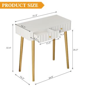 AZODY Vanity Desk with 2 Drawers,32'' Water Ripple Makeup Vanity Desk, Modern Home Office Computer Desk,Makeup Dressing Console Table with Golden Legs for Small Spaces