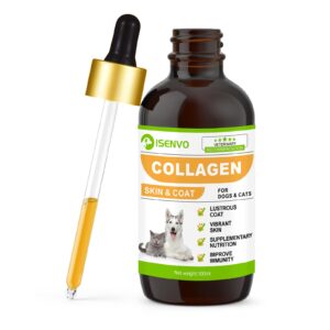 liquid collagen for dogs and cats, skin and coat supplement for dogs and cats, lustrous coat, vibrant skin, supplementary nutrition, improve immunity, with vitamin and biotin