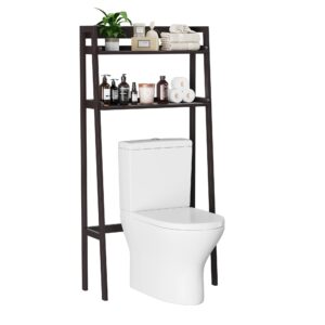 hithos over the toilet storage rack, 2-tier freestanding bathroom organizer, wooden bathroom space saver toilet rack for home office, dark brown