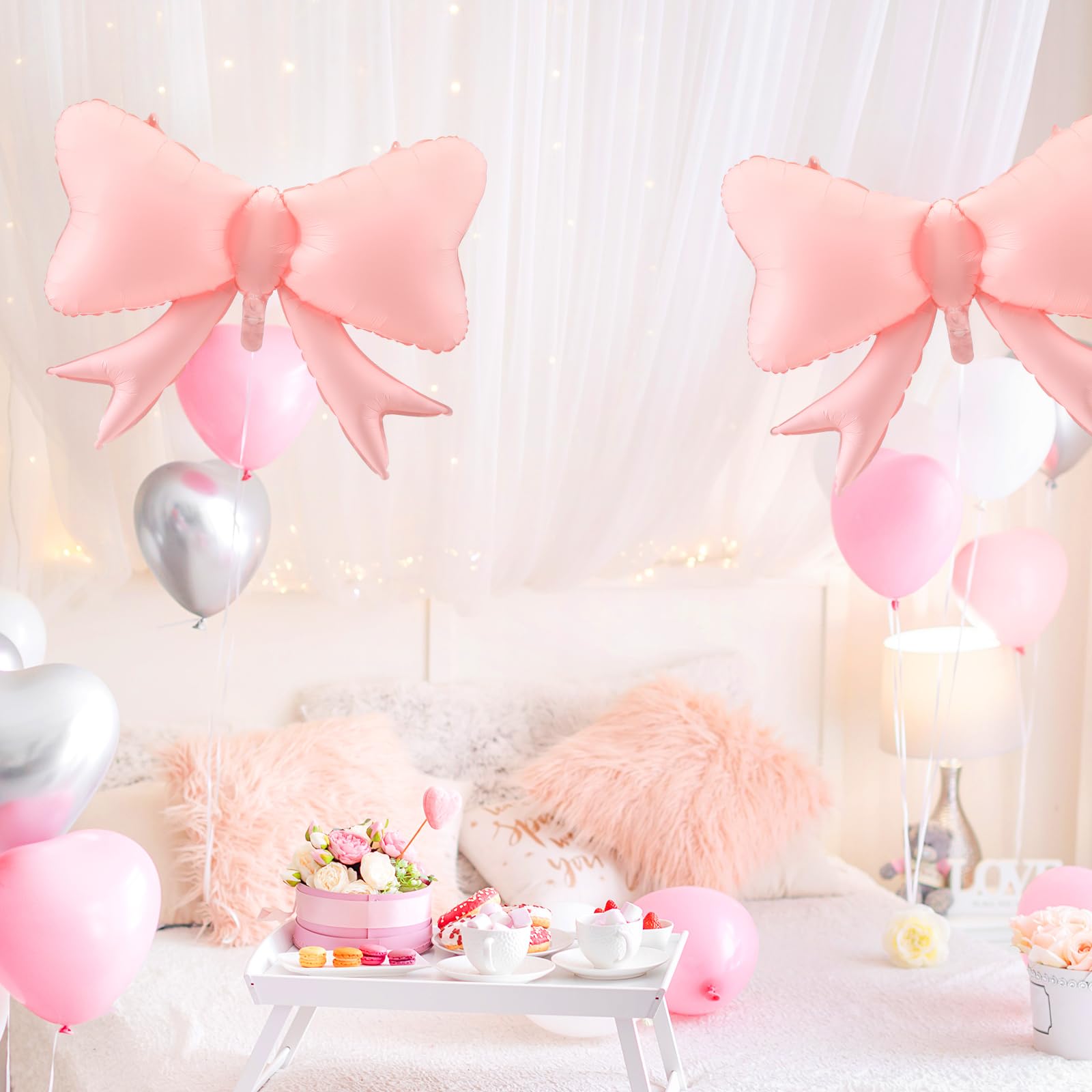 Hungdao 8 Pcs Bow Balloon Bow Theme Birthday Party Decoration Latex Bow Balloon Baby Shower Girl Party Supplies Macaron Coquette Cute Supplies Wedding Bridal Shower Decoration (Pink)