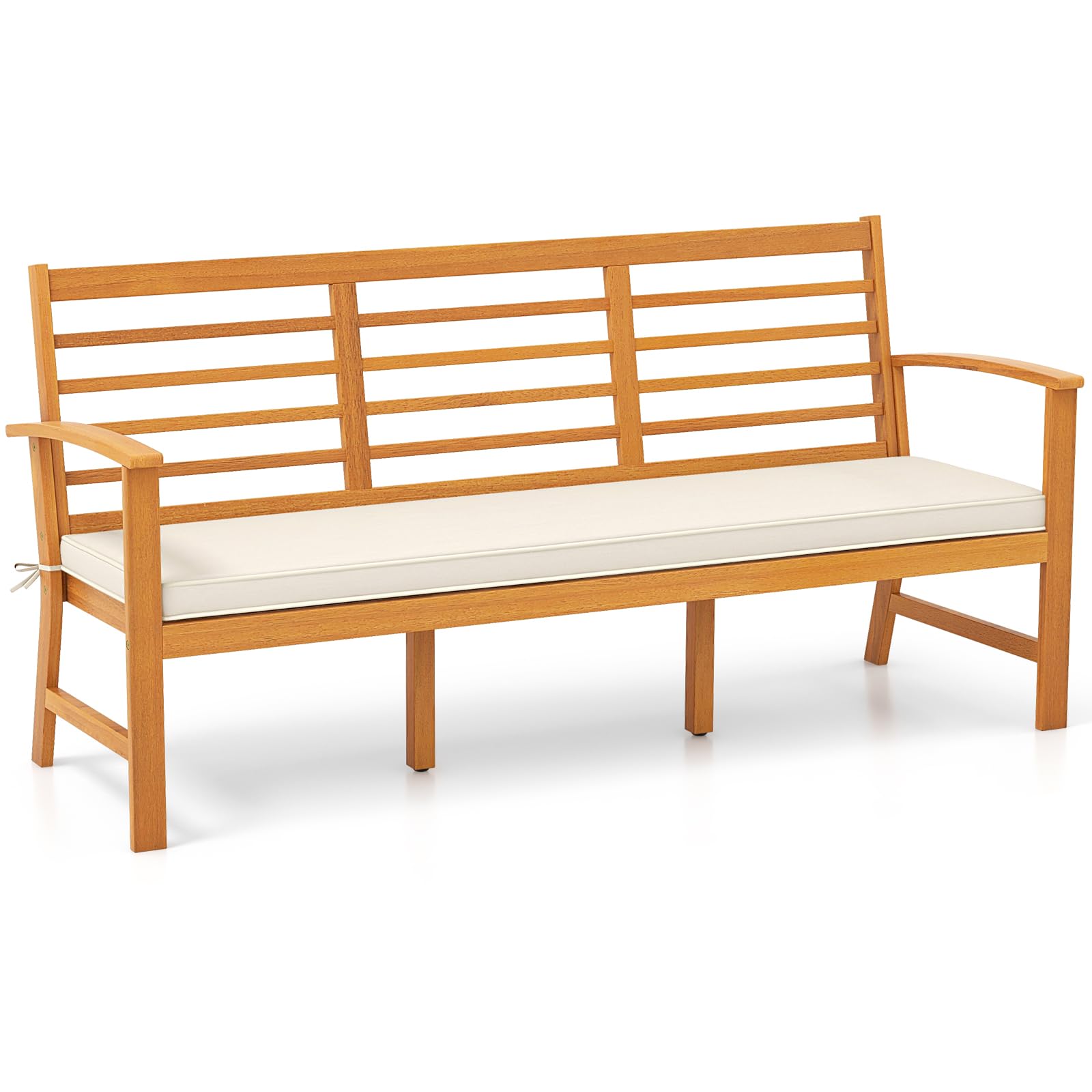 Giantex Acacia Wood Outdoor Bench, 3-Seat Patio Bench with Removable Cushion, Slatted Seat & Backrest, 1200 Lbs Capacity, 64 Inches Extra Long Park Bench for Backyard, Porch, Balcony, Garden Bench