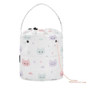 ellitarr crochet bag yarn bag with handle portable knitting project bag travel yarn storage organizer holder case cute cat white