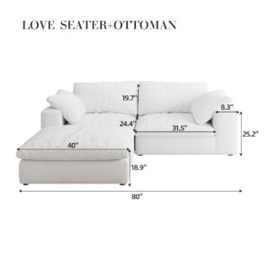 80'' Chenille Modular Sectional Sofa Comfy Deep Seat Down Feather Filled Cloud Couch with Removable Cushion and Pillows for Living Room (White, 2 Seaters+1 Ottoman)