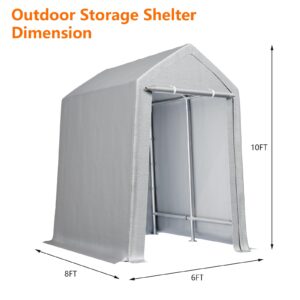 EuKer Ash 12'x12' Heavy Duty Outdoor Storage Shed - Roll-Up Zipper Door, Waterproof Design, Portable Structure, Versatile Use for Motorcycles, Bikes, and Garden Tools, Grey.