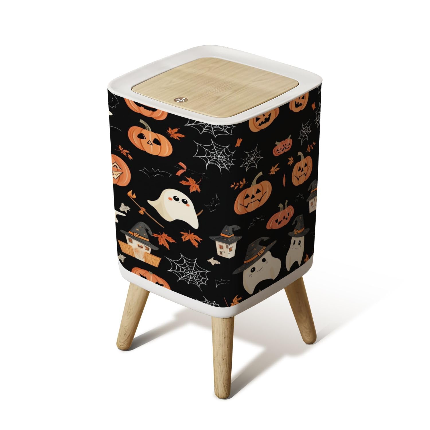 Small Trash Can with Lid Halloween seamless pattern Halloween party Cute ghosts web pumpkins Wastebasket with Press Cover Dog Proof Garbage Can Waste Bin for Kitchen Bathroom Nursery 2.6 Gallon