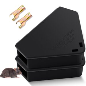 qualirey 2 pcs mice station with key mouse bait station reusable mice trap bait box, keeps children and pets safe indoor & outdoor, bait not included, suitable for small mice (black)