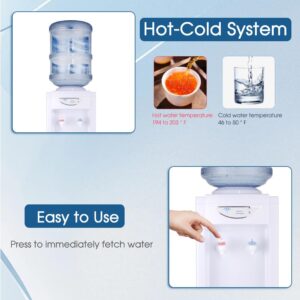 Hot & Cold Top Loading Water Dispenser, 3/5 Gallons Water Cooler with 2 Temperature Settings, Child Safety Lock & Storage Cabinet, Water Cooler Dispenser for Home,Office, Dormitory (White, Vertical)