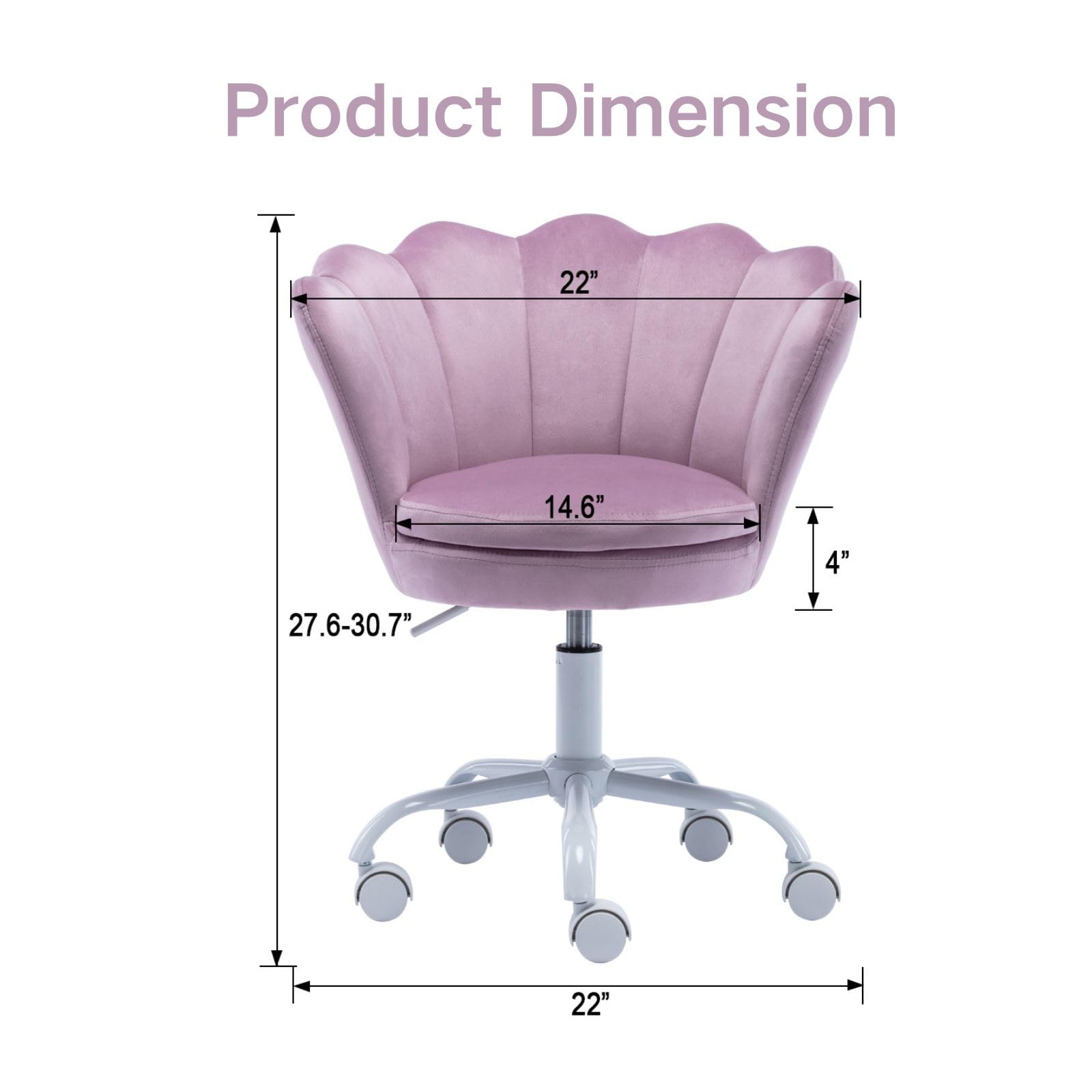 DAYALANE Kids Desk Chair with Wheels, Cute Petal Study Chair Computer Chair with Arms, Upholstered Task Chair Velvet Chair for Teen Girls, Swivel Kids Chair Rolling Chair for Bedroom, Vanity, Purple