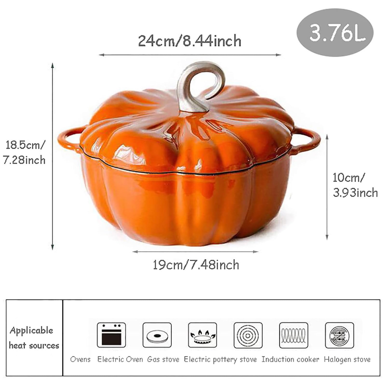 JIXDILO Pumpkin Dutch Oven,Pumpkin Pot with lid,4qt Pumpkin Cocotte Serves 3-4,Enameled Cast Iron,Halloween Thanksgiving Decor Pot(25x10cm(10x4inch), Orange)