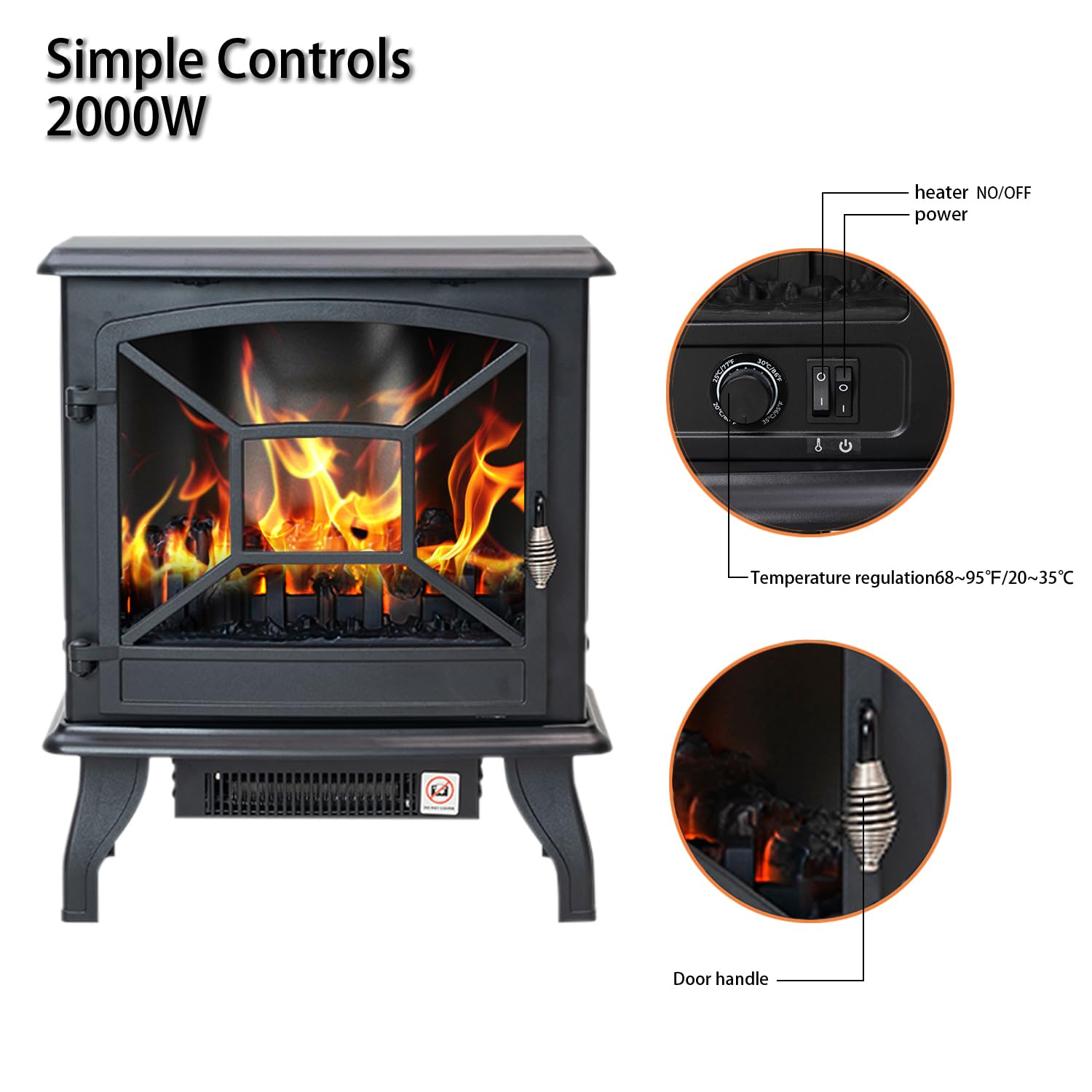 Panana Electric Fireplace Heater Portable Stove Heater Freestanding Fireplace, 5300 BTU, Realistic Flame Effect