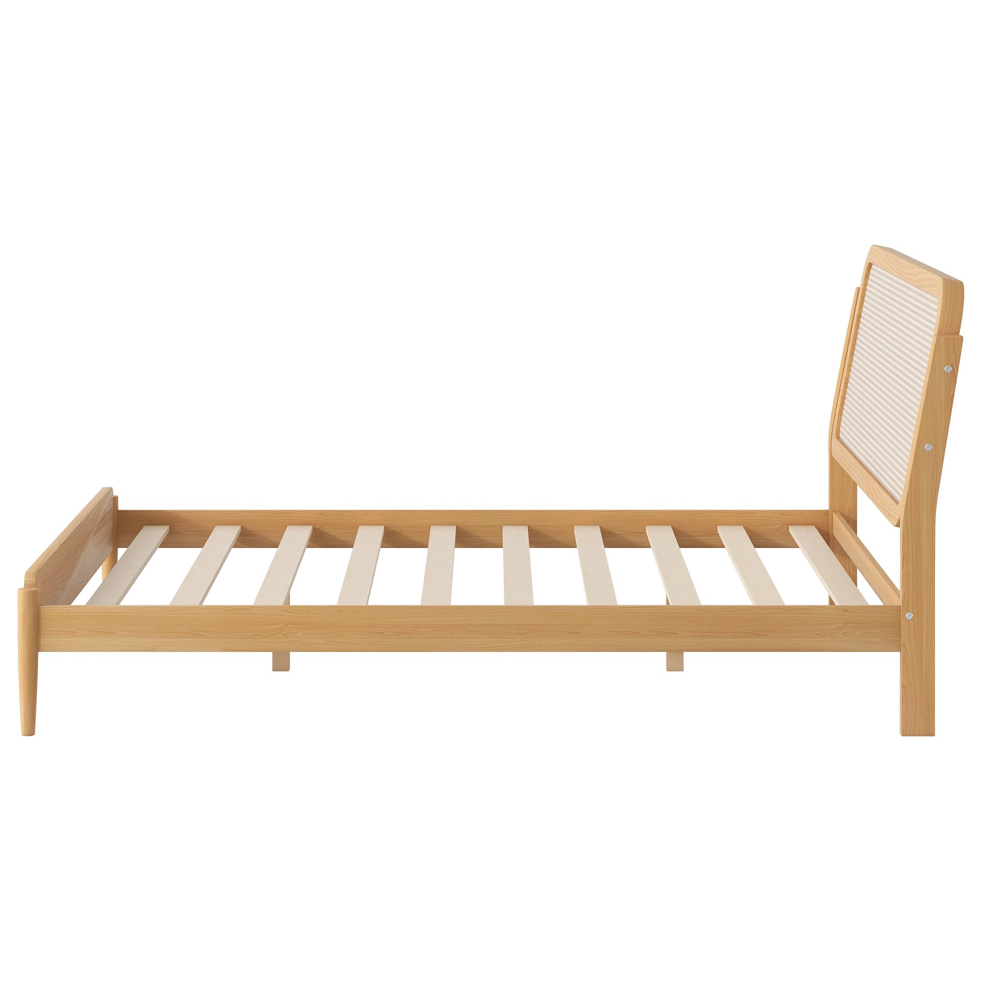 RuiSiSi Queen Bed Frame with LED Lights Rattan Platform Bed Frame with Natural Rattan Headboard (Natural, Queen)