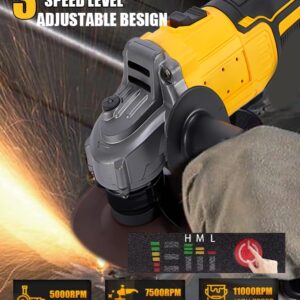 Cordless Angle Grinder for Dewalt 20v Batteries,11000RPM Brushless Electric Grinder,3 Variable Speed Metal Grinder for 4-1/2"Wheels with Adjustable Handle Grinding,Cutting And Polishing (Not Battery)