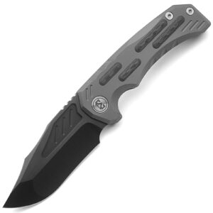 miguron knives m nagain folding knife 3.5" m390 dlc hand hollow ground rubbed satin blade dark grey pvd titanium handle with carbon fiber inlay pocket knife mgr-626bk