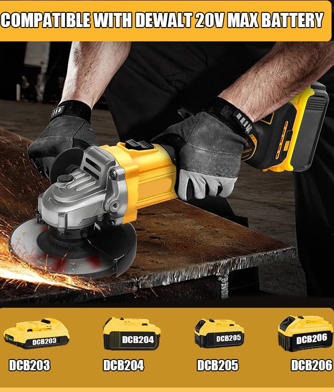 Cordless Angle Grinder for Dewalt 20v Batteries,11000RPM Brushless Electric Grinder,3 Variable Speed Metal Grinder for 4-1/2"Wheels with Adjustable Handle Grinding,Cutting And Polishing (Not Battery)