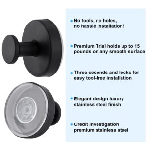 XIHIRCD 2pcs Suction Cup Hooks for Shower Wall, Premium Stainless Steel Suction Cup Hooks Waterproof Suction Hooks Window Suction Cups Hooks Bathroom Towel Holder Easy to Install (Black)