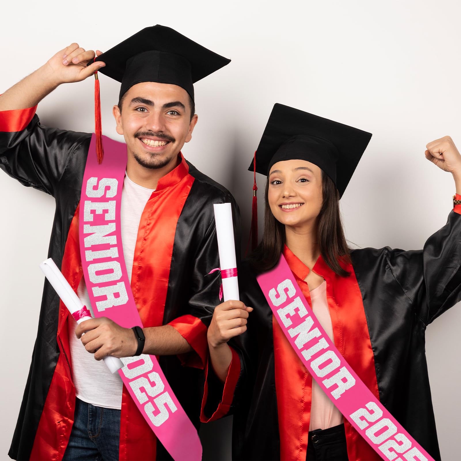 7 Pcs Hot Pink Senior Sash 2025 with Silver Glitter Letters - Senior Sashes Class of 2025, Graduation Celebration sash, Senior Cheer Sash, Class Competition Sashes, Graduation Party Supplies