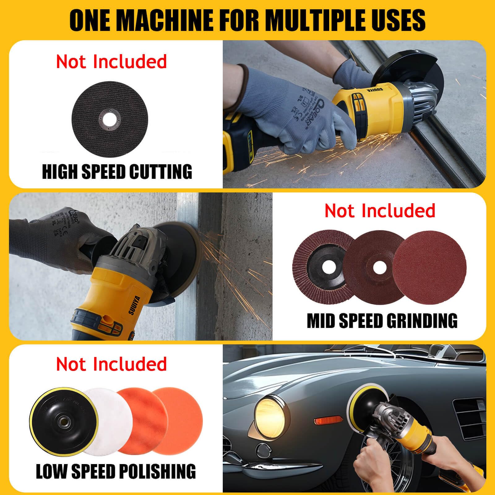 Cordless Angle Grinder Compatible with DEWALT 20V MAX Battery4-1/2" Blades Brushless Grinder,3 Variable Speed Up to 10000 RPM Battery Powered Angle Grinde,For Cutting, Griding, Polishing (No Battery)