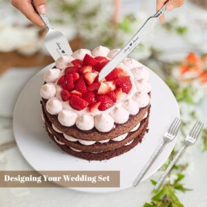 Personalized Wedding Cake Knife and Server Set Engraved Gold Cake Cutter Server Forks Custom Cake Cutting Set for Wedding Anniversary Engagement Birthday Gifts