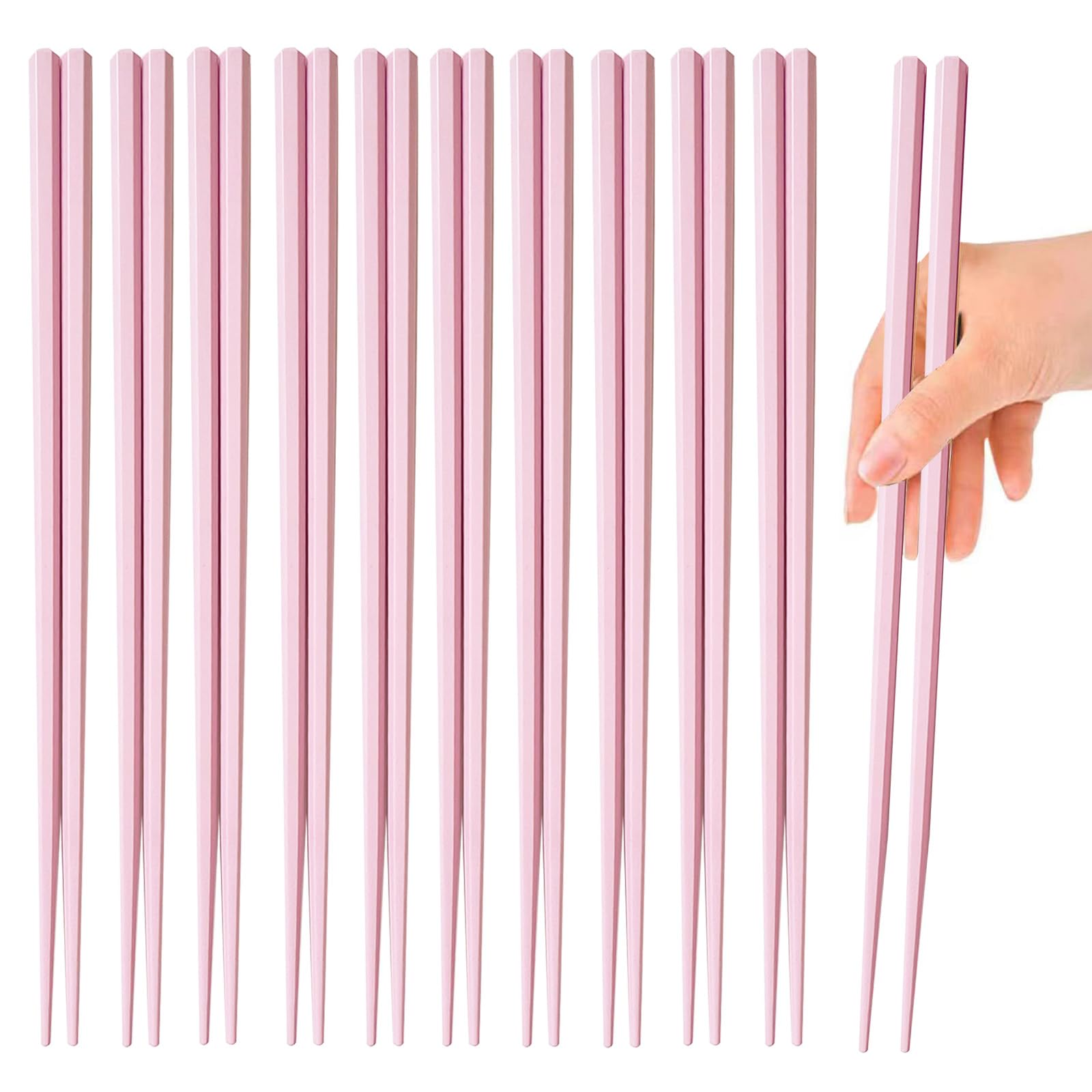 10 Pairs Fiberglass Chopsticks Reusable,Cute Reusable Chopsticks,9 Inch(Pink Chop sticks reusable dishwasher safe）