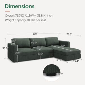 HONBAY Modular Sectional Couch with Storage Corduroy Sectional Sofa with Chaise L Shaped Sectional Couches for Living Room,Green