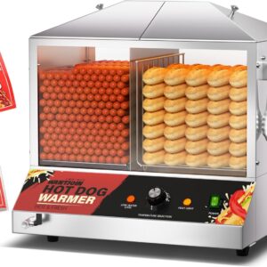 WantJoin Hot Dog Steamer Machine, 36L/38QT Electric Hot Dog Steamer with Bun Warmer, Stainless Steel Hot Dog Cabinet with Tempered Glass for 110-125 Sausages & 40-45 Buns,1200W