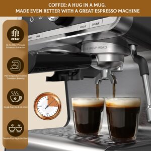 GarveeHome Espresso Machine 20 Bar With Grinder & Steam Wand – All In One Espresso Maker & Espresso Machine With Grinder for Home, Dark Gray