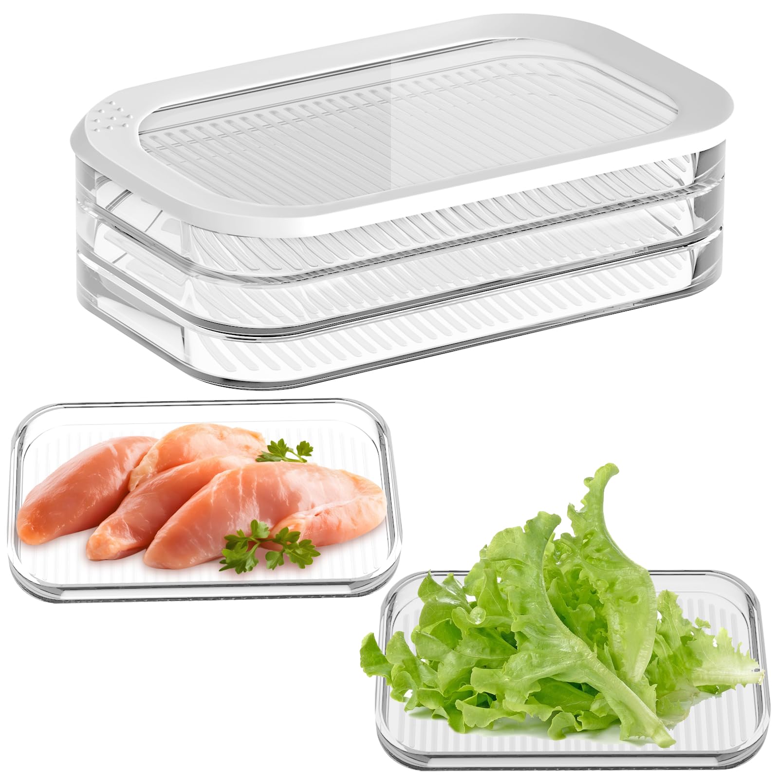 HUSPUR Japanese Deli Meat Container for Fridge,Lunch Meat Container for Refrigerator,Deli Containers with Lids - Stackable Food Storage Boxes for Cold Cuts,Bacon,Meal Prep Containers 18.6 OZ