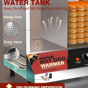 WantJoin Hot Dog Steamer Machine, 36L/38QT Electric Hot Dog Steamer with Bun Warmer, Stainless Steel Hot Dog Cabinet with Tempered Glass for 110-125 Sausages & 40-45 Buns,1200W