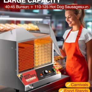 WantJoin Hot Dog Steamer Machine, 36L/38QT Electric Hot Dog Steamer with Bun Warmer, Stainless Steel Hot Dog Cabinet with Tempered Glass for 110-125 Sausages & 40-45 Buns,1200W