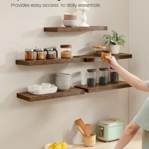 VASAGLE Wall Shelves Set of 5, Floating Shelves, Wall Mounted, 8 x 23.6 x 1.5 Inches, Display Shelves for Picture Frames, Wall Decor, Hanging Shelf for Living Room, Kitchen, Rustic Brown ULWS076B01