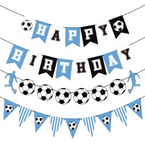 soccer birthday party decorations for boys men, blue soccer happy birthday banner sport football birthday backdrop background photo props for soccer ball theme birthday party favors decor supplies