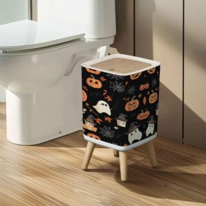 Small Trash Can with Lid Halloween seamless pattern Halloween party Cute ghosts web pumpkins Wastebasket with Press Cover Dog Proof Garbage Can Waste Bin for Kitchen Bathroom Nursery 2.6 Gallon