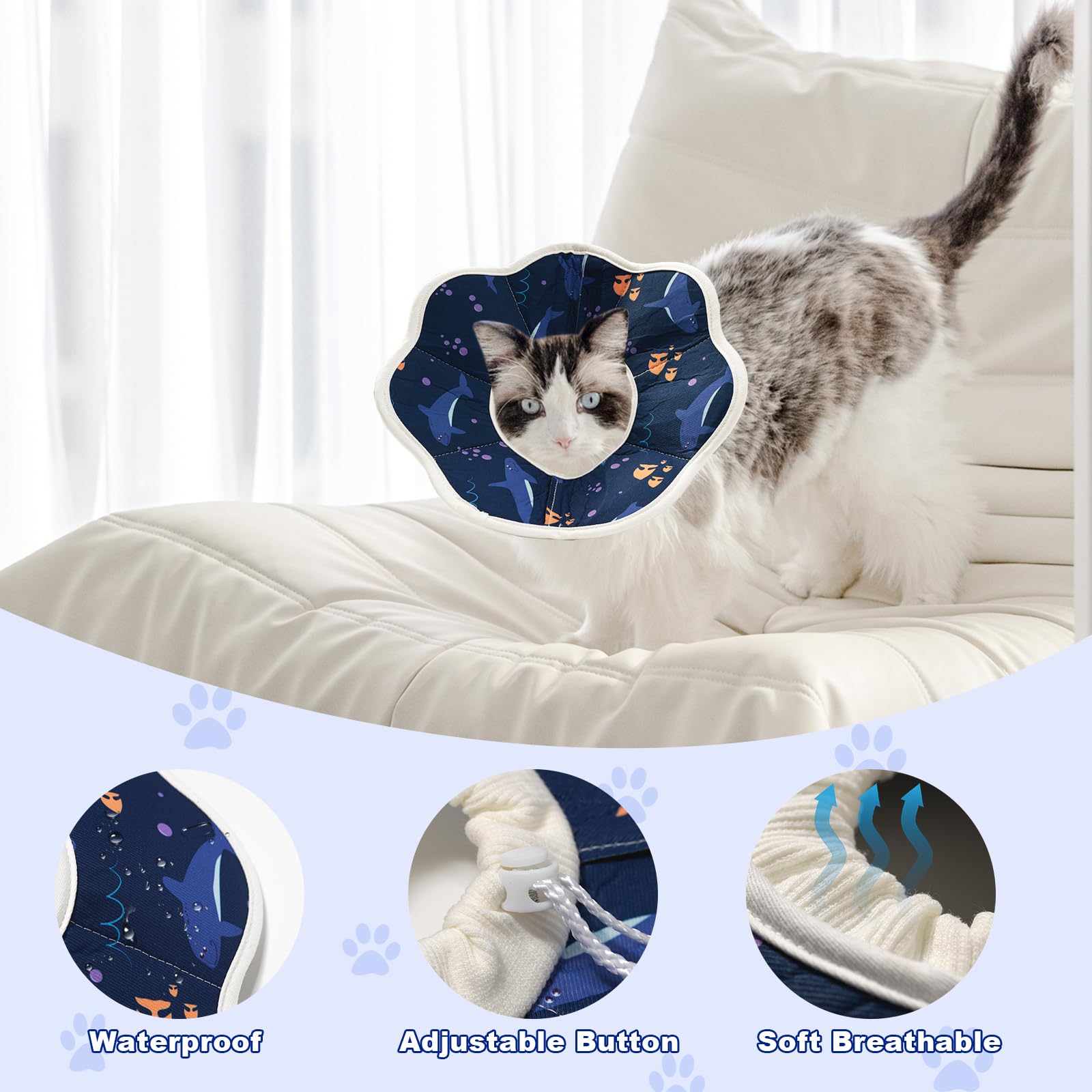 TinyQilin Cat Cone Collar Soft, Cat Cones to Stop Licking Wound Healing Adjustable & Waterproof, Cat Recovery Collar Lightweight Comfortable, Elizabethan Collar for Cats Puppies (Medium)