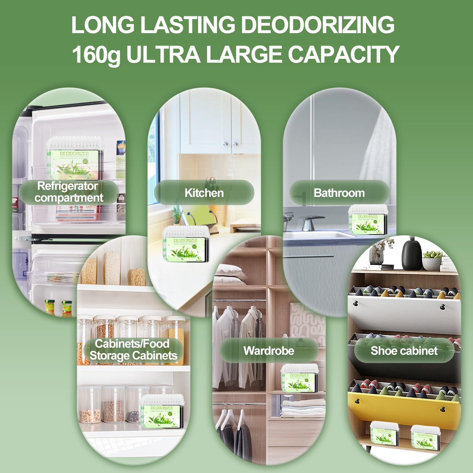 Refrigerator Deodorizer Can Be Used for over 2 Months More Effective Fridge Deodorizer than Baking Soda Bamboo Charcoal Suitable for Refrigerators Shoe Cabinets (Green tea flavor)