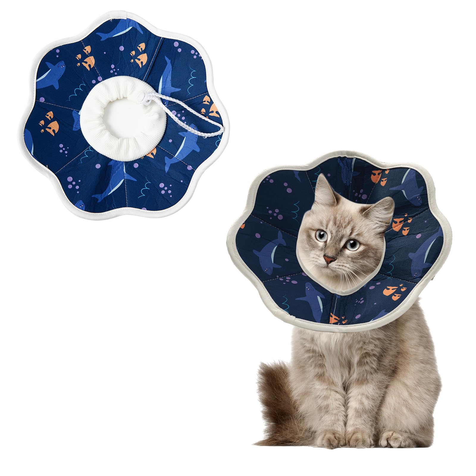 TinyQilin Cat Cone Collar Soft, Cat Cones to Stop Licking Wound Healing Adjustable & Waterproof, Cat Recovery Collar Lightweight Comfortable, Elizabethan Collar for Cats Puppies (Medium)