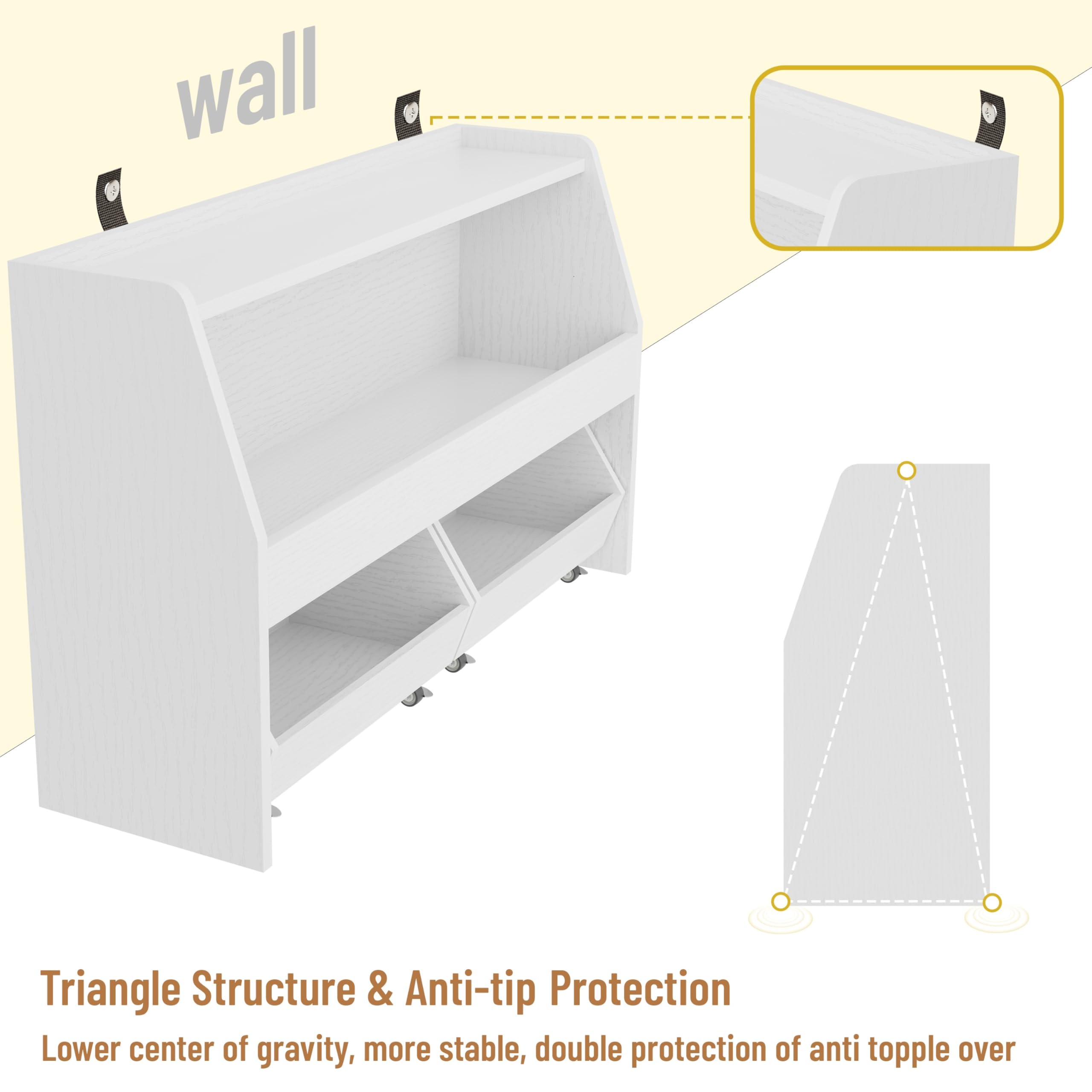 COZPAW Toy Storage Organizer with Movable Drawers, Toys Organizer and Storage for Kids, Toddlers Toy Storage Cabinet, Kids Bookshelf for Playroom Nursery Bedroom Living Room, 2 Tier White