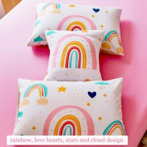 ANGIYUIN 6 Pieces Multi-Color Rainbow Queen Bedding Comforter Set for Girls Kids Cute Cloud and Love Hearts Girls Bedding Set Soft Microfiber Kid Bed in a Bag with Comforter, Sheets, Pillowcases