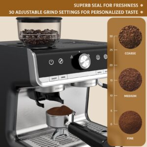 GarveeHome Espresso Machine 20 Bar With Grinder & Steam Wand – All In One Espresso Maker & Espresso Machine With Grinder for Home, Dark Gray