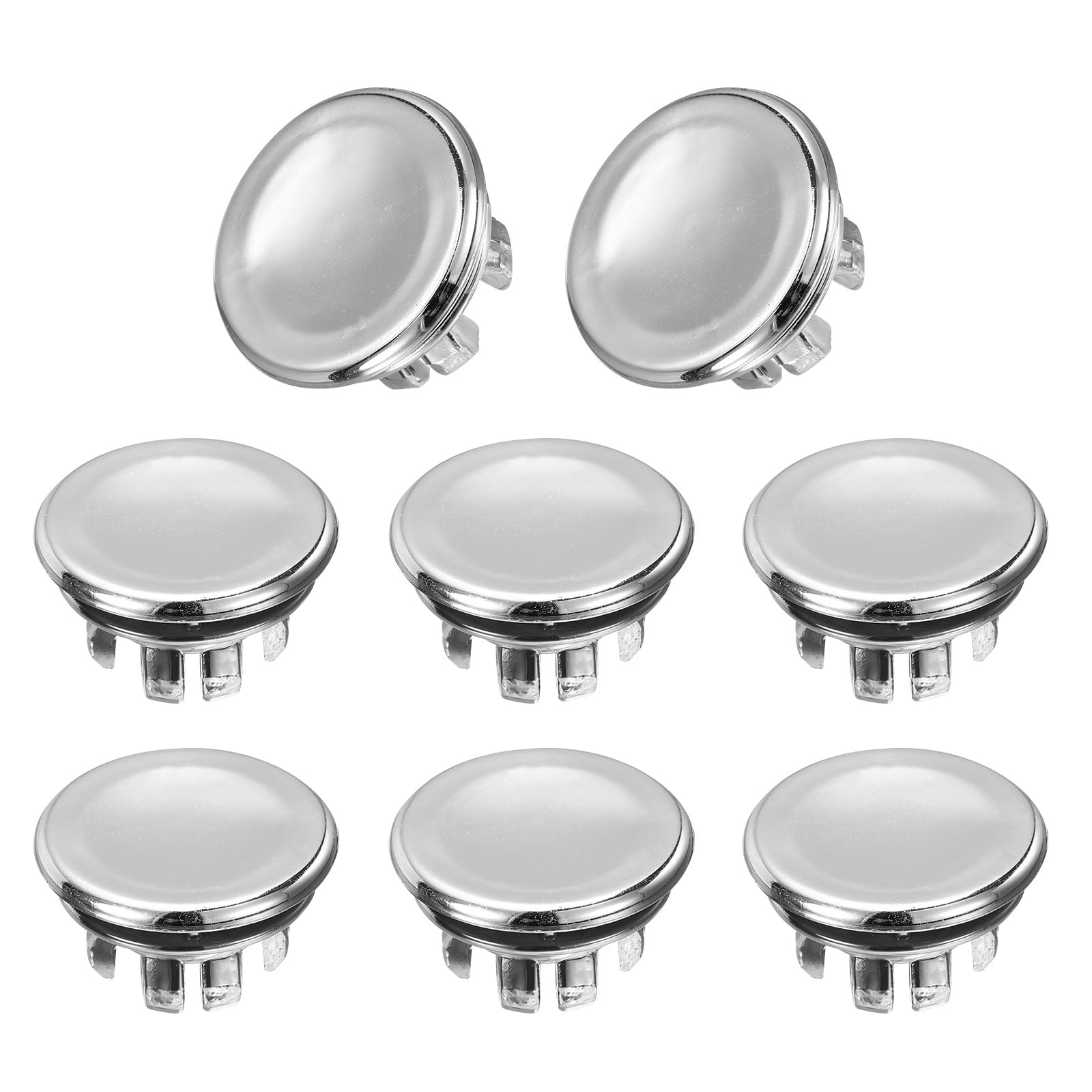 uxcell 8pcs Sink Overflow Rings, Bathroom Kitchen Basin Trim Bath Sink Hole Round Double Layer Plastic Overflow Drain Cover Insert in Hole (Silver Tone)