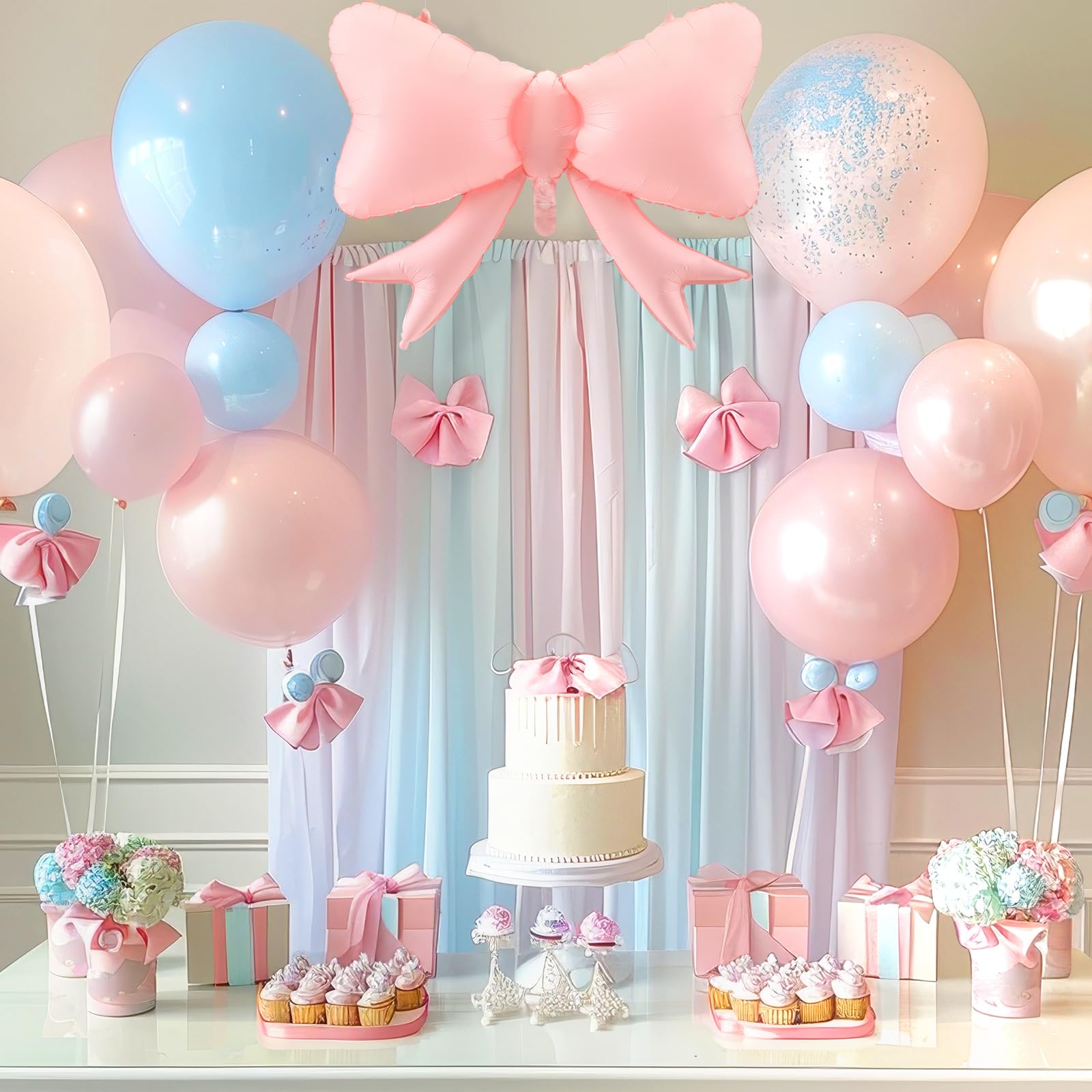 Hungdao 8 Pcs Bow Balloon Bow Theme Birthday Party Decoration Latex Bow Balloon Baby Shower Girl Party Supplies Macaron Coquette Cute Supplies Wedding Bridal Shower Decoration (Pink)