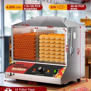 WantJoin Hot Dog Steamer Machine, 36L/38QT Electric Hot Dog Steamer with Bun Warmer, Stainless Steel Hot Dog Cabinet with Tempered Glass for 110-125 Sausages & 40-45 Buns,1200W