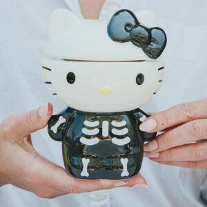 Sanrio Hello Kitty Skeleton Small Ceramic Snack Jar Container With Lid | Storage For Kick-Knacks | 6 Inches Tall