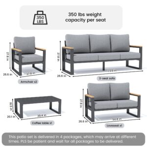 Sundale Outdoor Aluminum Patio Furniture Set, 5 Piece Modern Outdoor Furniture with 6 inch Cushion, Metal Patio Sectional Conversation Sets for Deck, Backyard, Porch (Grey)