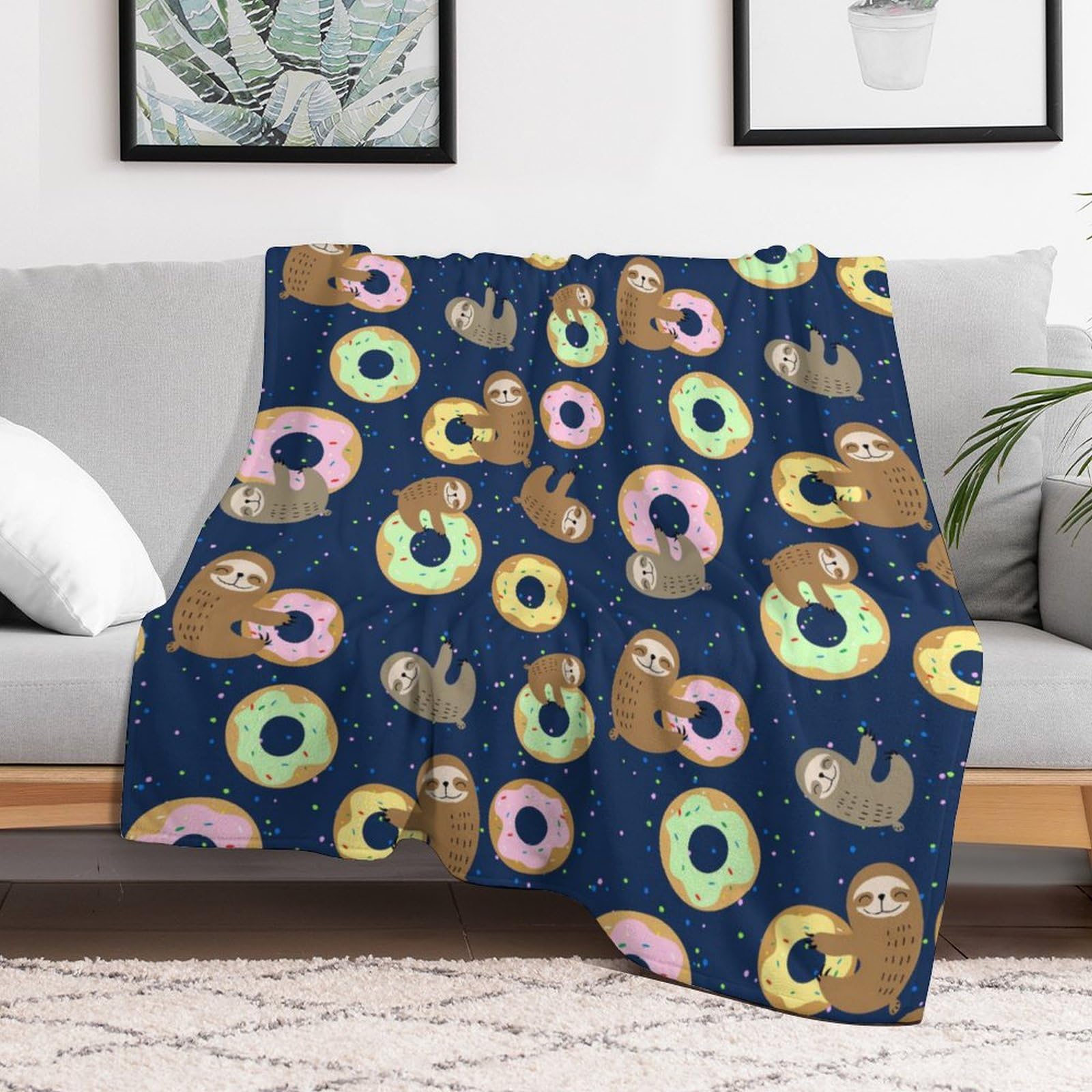 Sloths and Donuts Decor Throw Blanket Gifts for Girls Boys Super Warm Soft Plush Lightweight Bedding Blankets for Couch Bed Sofa Office Decor All Season 60"X50"