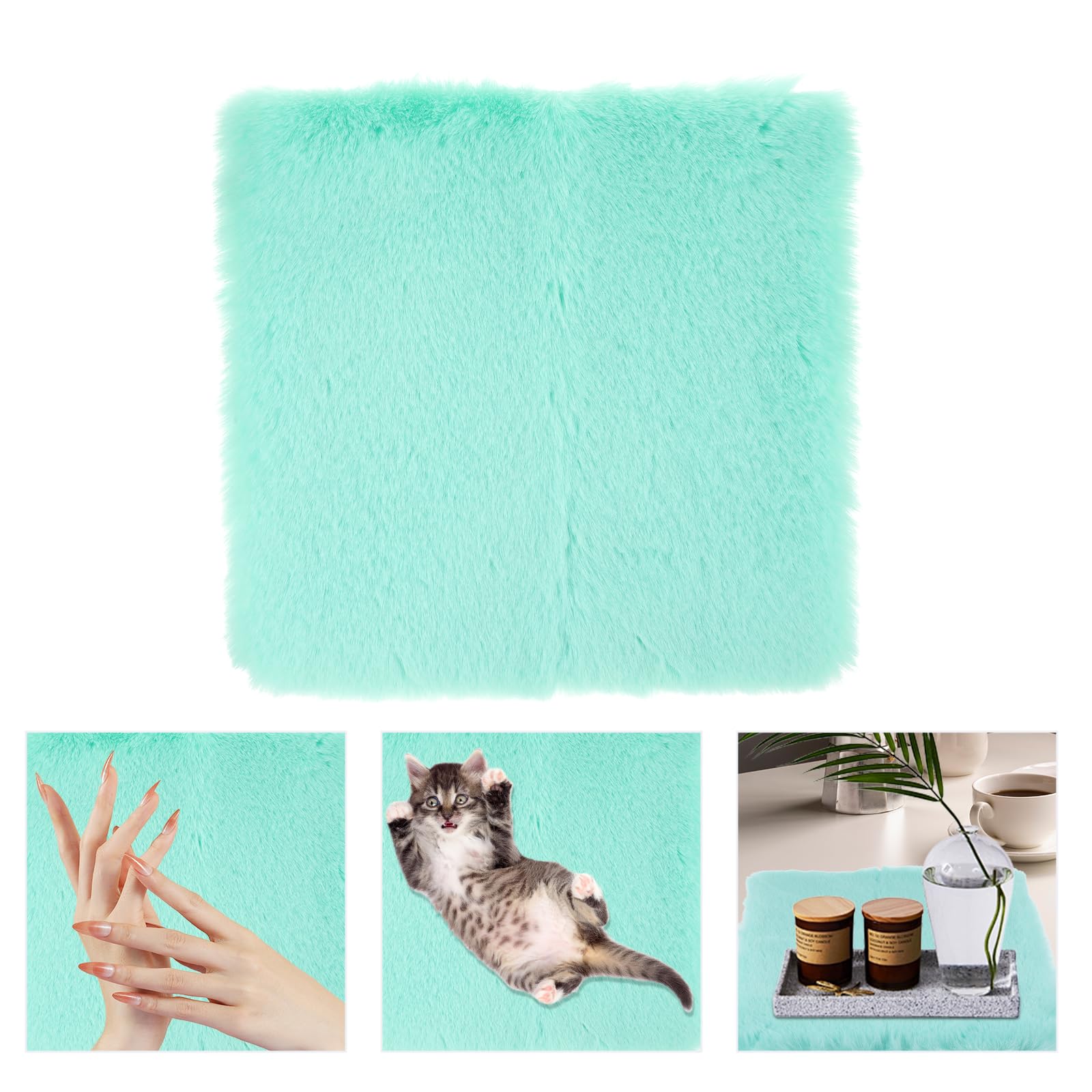 10 Inches Faux Fur Seat Cushion Mini Rug Fluffy Soft Rug Cushion Small Square Faux Fur Rug Photography Props Background Nail Mat Fluffy Chair Pad for Living Room Sofa Bedroom Floor(Lake Blue)