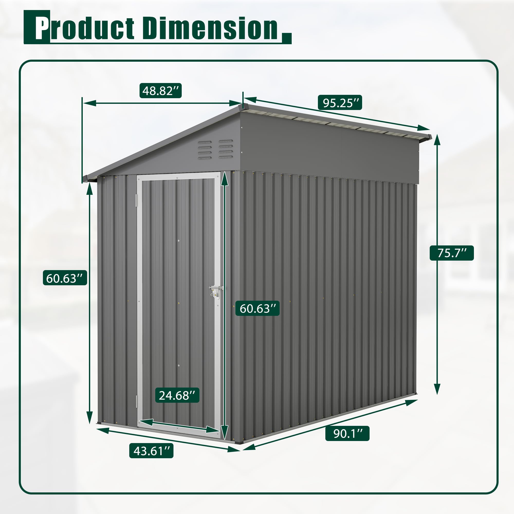 Ball & Cast 4 x 8 FT Storage Shed with Lockable Door and 2 Air Vents,Lean to Outdoor Metal Tool House W/Foundation,All Weather Waterproof,for Backyard,Patio,Lawn,Garden,Gray